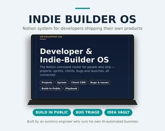 Indie Builder OS Notion Template | Developer Projects Client CRM