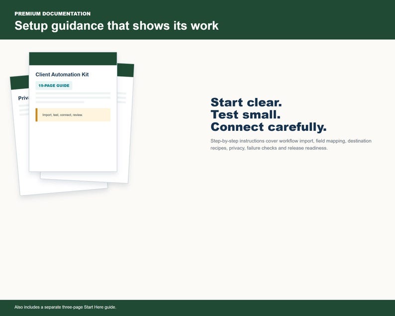 Client Onboarding Kit 19-page setup guide covering import, mapping, testing and deployment
