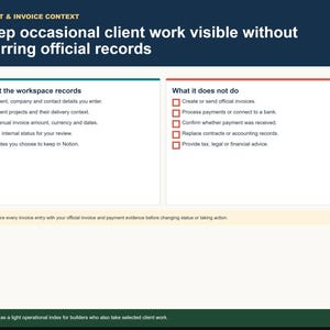 Indie Builder OS client context and invoice tracking page with privacy guidelines