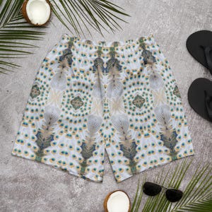 Ito Jakuchu Peacock Art Athletic Shorts – Unisex Long Sports Shorts, Japanese Bird Design Workout Wear