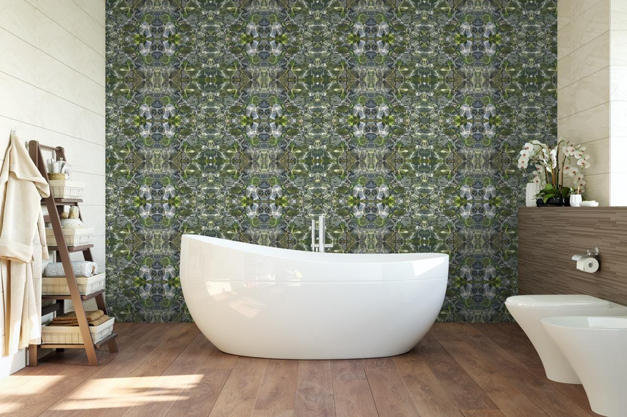 Paste on the wall wallpaper, bold green pebble design, designer made, satin finish. 2