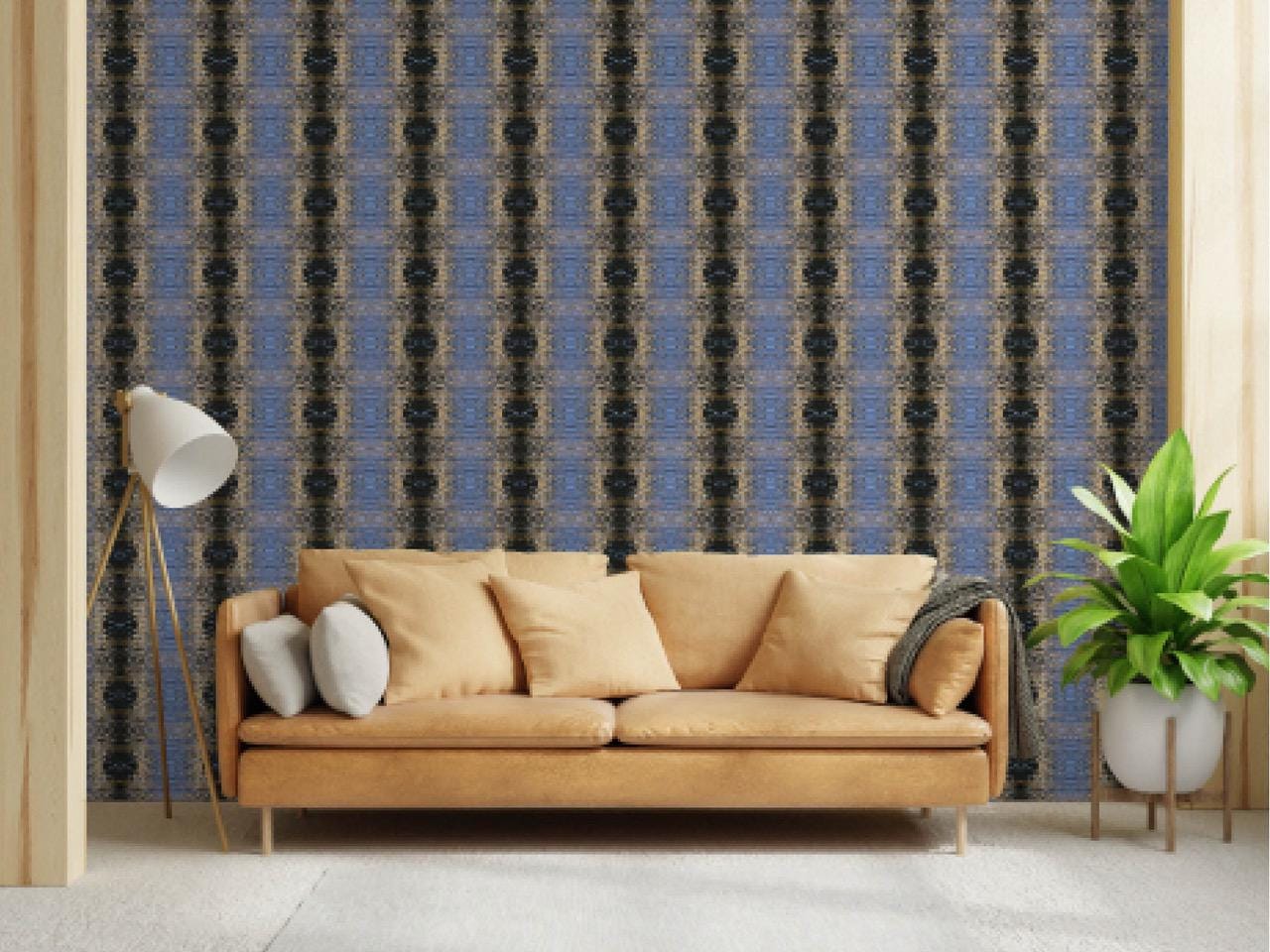 Abstract water linen fabric, bold blue water textile. Neutral designer fabric, contemporary luxury material for home decor. Curtaining 3
