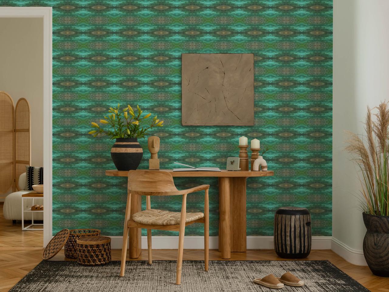 Abstract water linen fabric, bold green water textile. Neutral designer fabric, contemporary luxury material for home decor. Curtaining 3