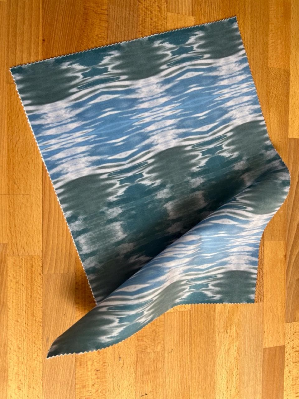 Abstract water velvet fabric, soft blue water textile. Neutral designer fabric, contemporary luxury material for home decor. Curtaining.