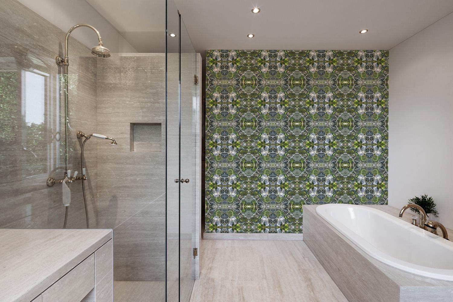 Paste on the wall wallpaper, bold green pebble design, designer made, satin finish. 3