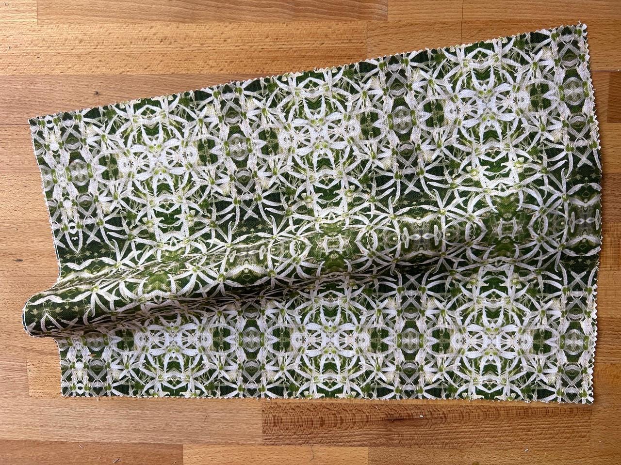 Abstract floral linen fabric, subtle green floral textile. Neutral designer fabric, contemporary luxury material for home decor. Curtaining - image 4