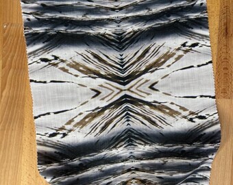 Current, designer linen by the metre, upholstery, home furnishings, curtains, black abstract water theme.