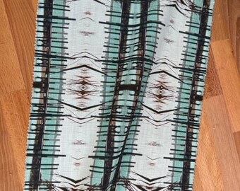 Bahama Jetty, designer linen by the metre, upholstery, curtains, home furnishings, green, abstract water theme.