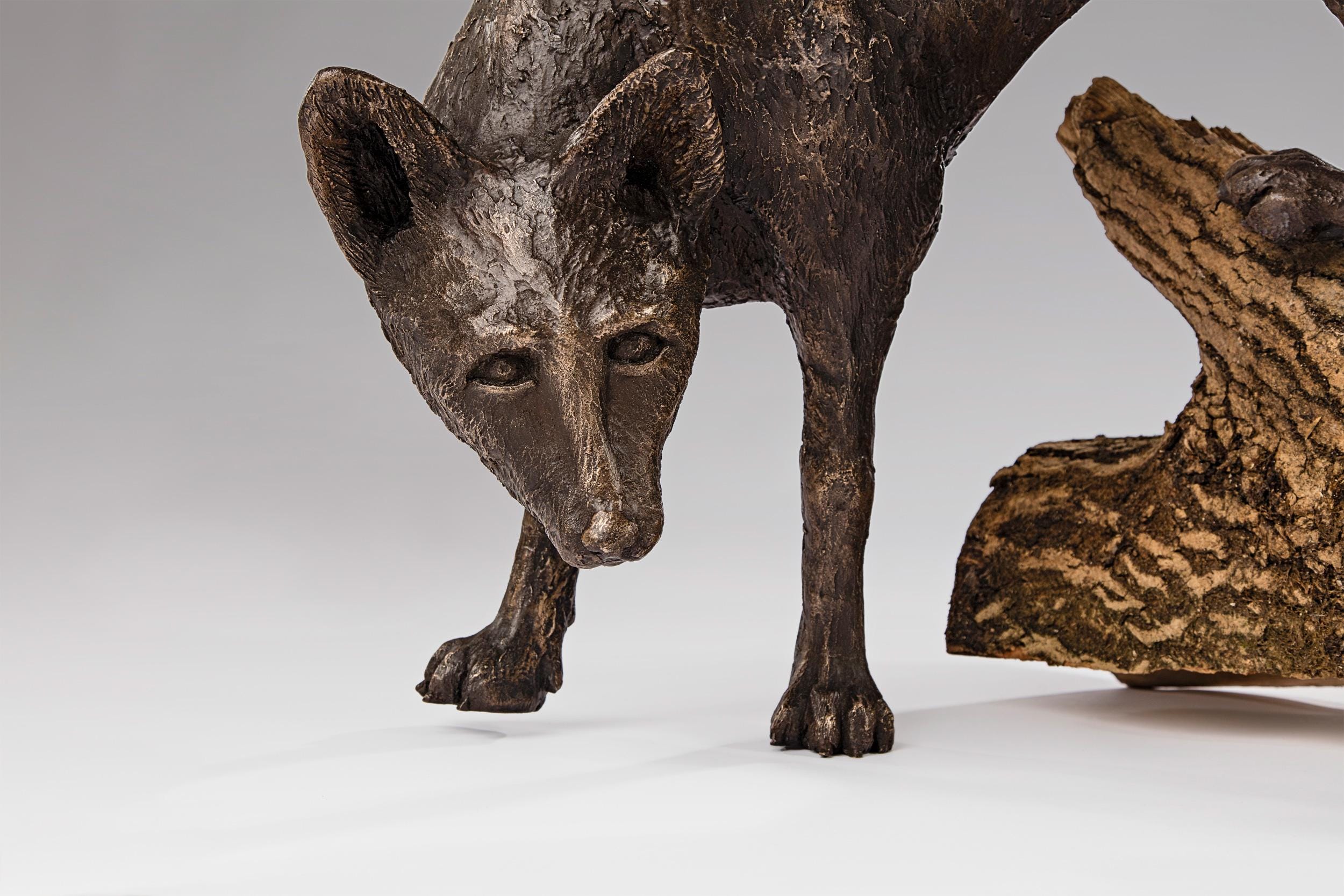 Handmade Large Fox Bronze Resin Sculpture by Kate Cledwyn 3