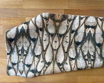 Palm Fish, designer velvet by the metre, upholstery, home furnishings, beige abstract wood theme.