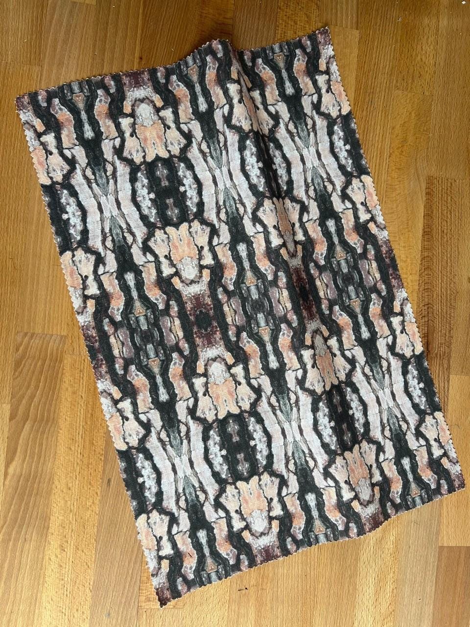 Abstract bark linen fabric, blush pink and brown bark textile. Bold designer fabric, contemporary luxury material for home decor. 2