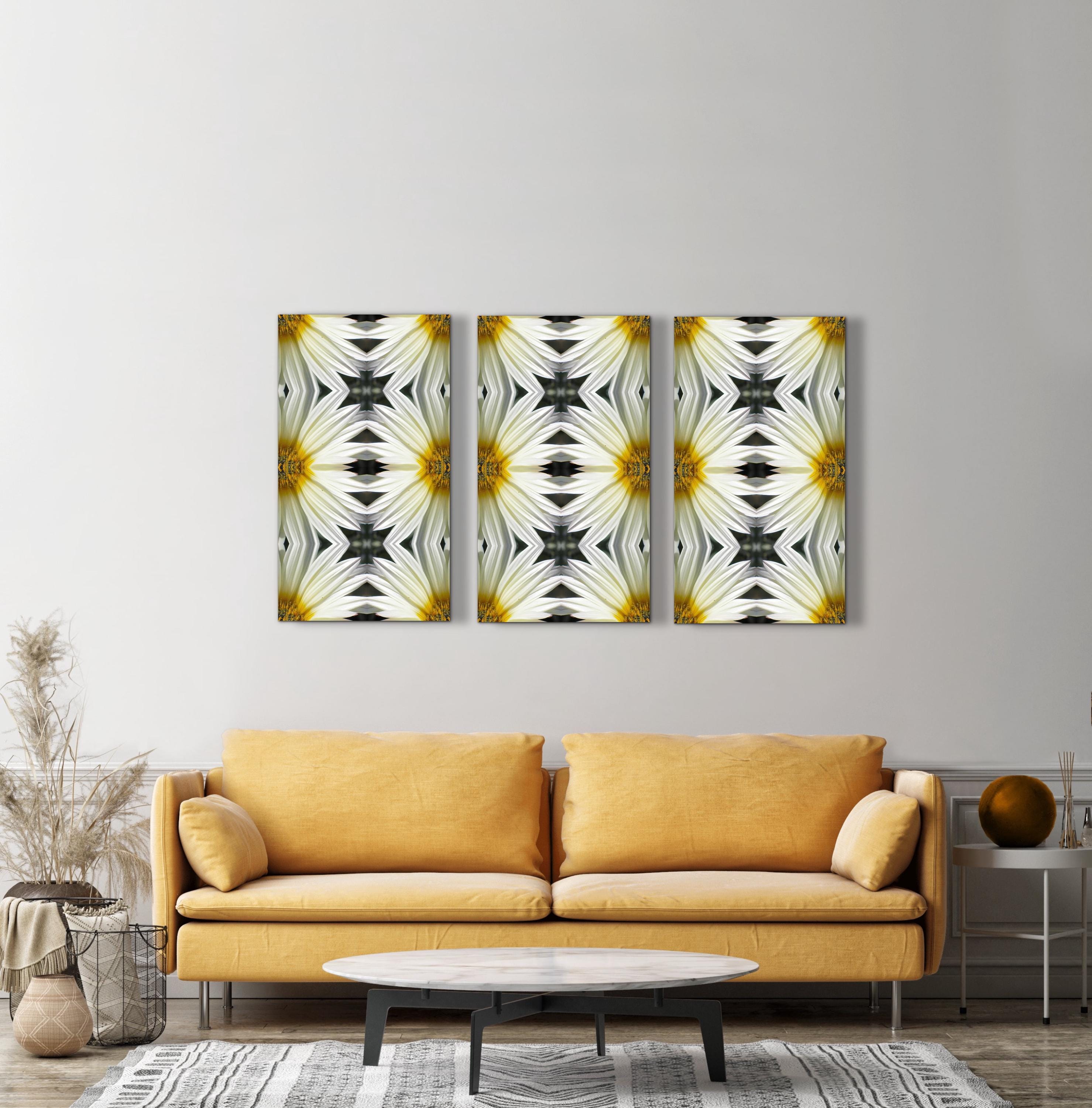 Abstract floral linen fabric, bold yellow floral textile. Neutral designer fabric, contemporary luxury material for home decor. Curtaining 2