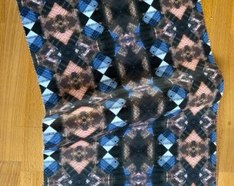 What, designer velvet by the metre, upholstery, home furnishings, blue abstract urban theme.