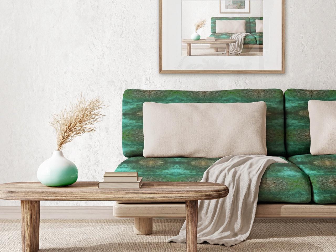 Abstract water velvet fabric, bold green water textile. Neutral designer fabric, contemporary luxury material for home decor. Curtaining 4