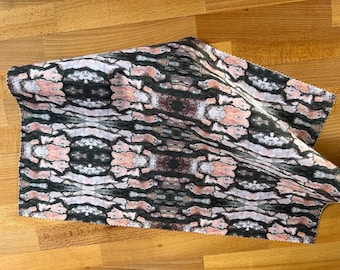 Mottle, designer velvet by the metre, upholstery, home furnishings, brown and peach, abstract wood theme.