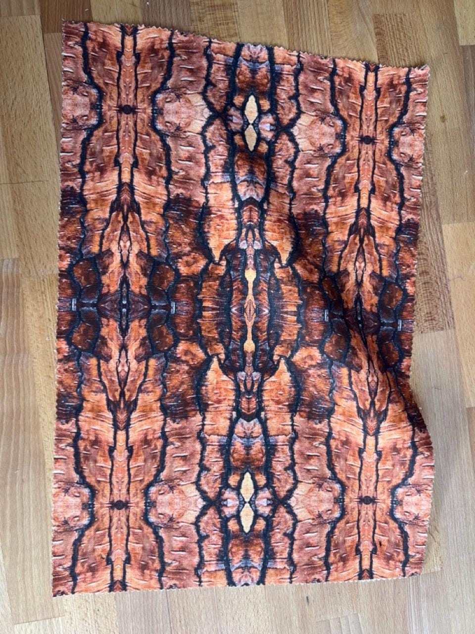 Abstract bark linen fabric, bold copper bark textile. Neutral designer fabric, contemporary luxury material for home decor. Curtaining 3
