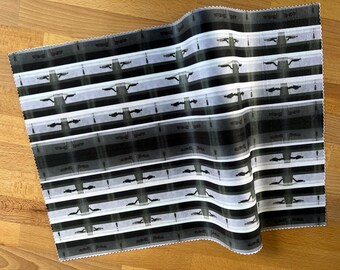 Pedestrian, designer velvet by the metre, upholstery, home furnishings, black and white urban theme.