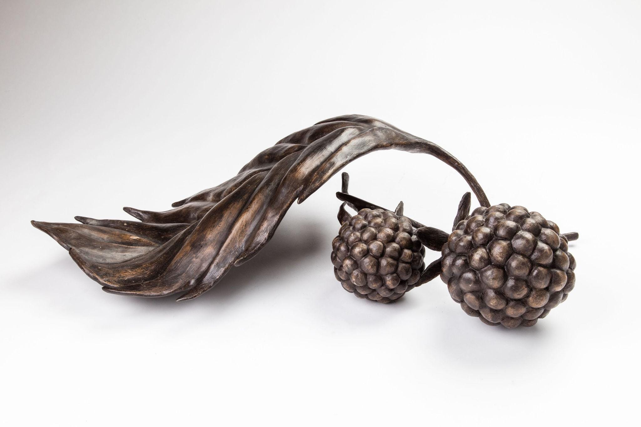 Blackberry pair and Leaf sculpture - Bronze Resin Sculpture by Kate Cledwyn