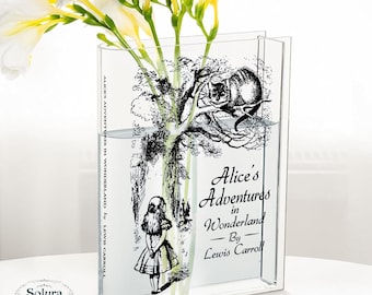 Acrylic Book Vase Alice in Wonderland, Gift for Readers, Teachers & Literature Fans
