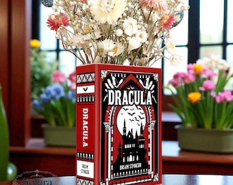 Dracula Ceramic Book Vase, Gothic Book-Shaped Flower Holder, Vampire Decor, Halloween Centerpiece, Gift for Readers & Dark Academia