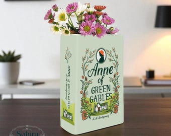 Anne of Green Gables Ceramic Book Vase, Book-Shaped Flower Holder, Literary Decor, Gift for Readers & Teachers, Cottagecore Accent