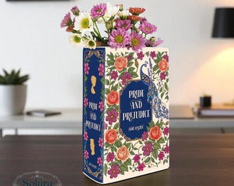 Jane Austen Book Vase, Pride Prejudice Decor, Gift for Readers Women, Vintage Floral Vase, Romantic Gift, Bookish Home Decor