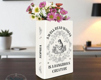 Well Read Woman Ceramic Book Vase,  Personalized Ceramic Book Vase, Home Decor Gifts for Book Lovers and Readers, Bookish Gifts