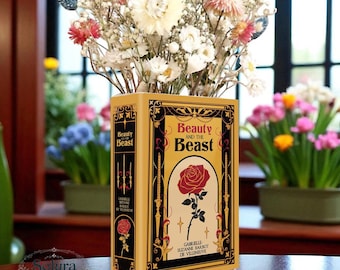 Beauty and the Beast Ceramic Book Vase, Book-Shaped Flower Holder, Literary Decor, Enchanted Rose Gift for Readers & Teachers, Cottagecore