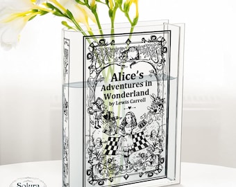 Alice in Wonderland Acrylic Book Vase, Clear Book-Shaped Vase, Gift for Readers & Teachers