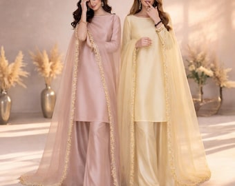 Personalized Farshi Shalwar Suit, Pakistani Designer Shalwar Kameez, Minimal Luxury Nikkah Dress, Wide Leg Patiala Wedding Outfit
