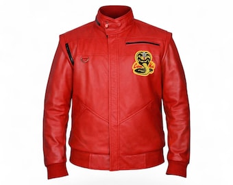 Cobra Kai Red Leather Bomber Jacket – Karate Kid TV Show Cosplay Coat for Men