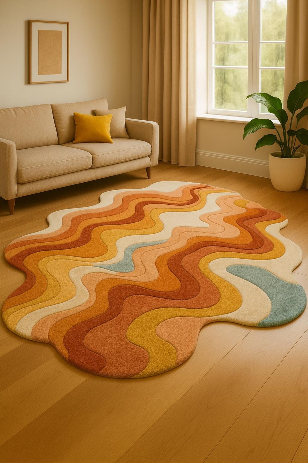 Wavy Small Rug Retro Wavy Multicolor Hand-tufted Cut Pile Rug by Sabir Rugs - Etsy