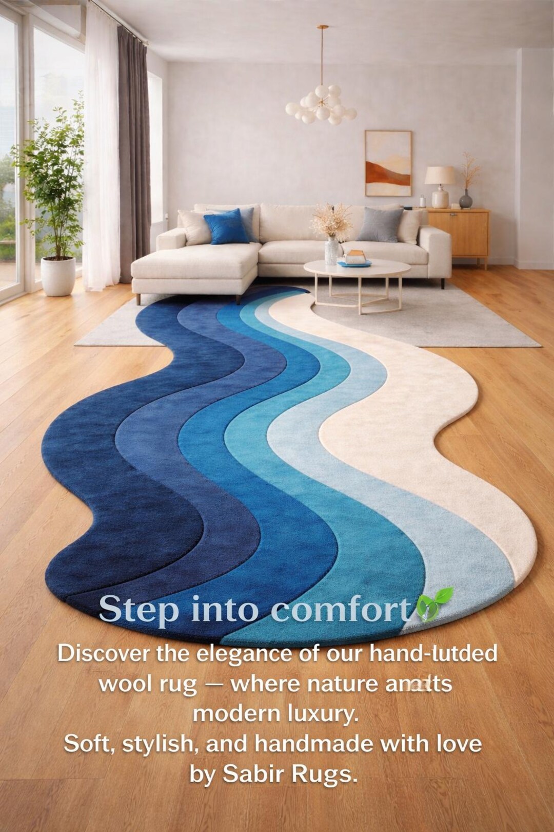 Hand Tufted Wool Wave Rug, Modern Abstract Blue Gradient Carpet - Etsy