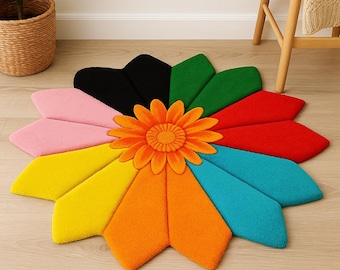 Hand-Tufted Wool Flower Rug | Multicolor Floral Carpet