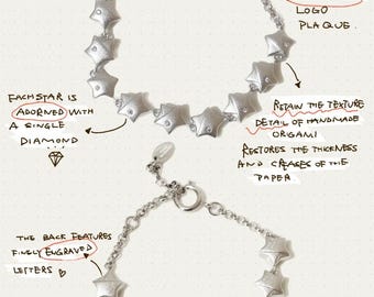 Wishing Star Bracelet 18K White Gold Silver Star Charm Bracelet and Ring