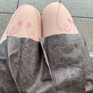 Pink Tattoo Print Sheer Skin Tights image 6