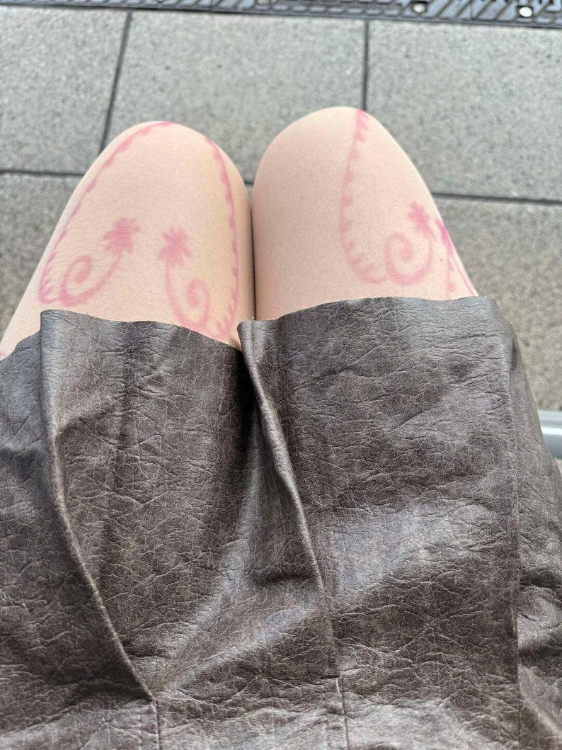 Pink Tattoo Print Sheer Skin Tights image 6