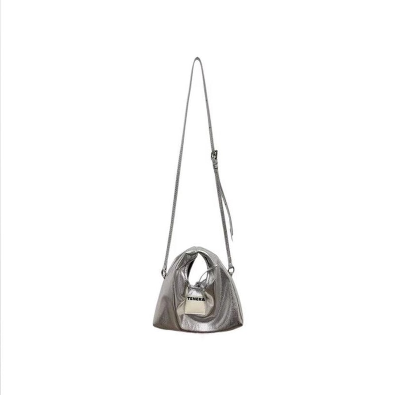 Mini bolso HOBO de cuero vegano de base biológica TENERA Noxtilia™ Party Silver