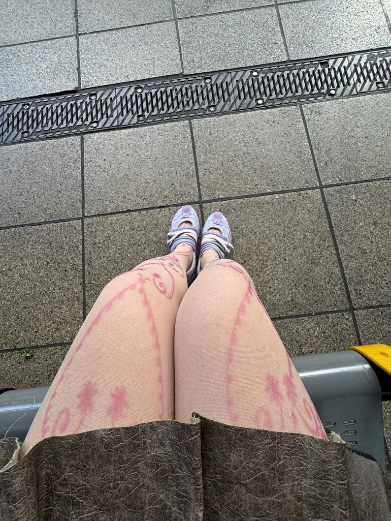 Pink Tattoo Print Sheer Skin Tights image 4