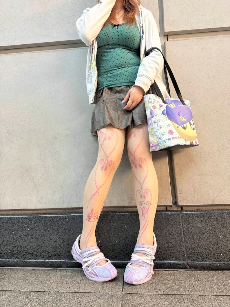 Pink Tattoo Print Sheer Skin Tights image 3