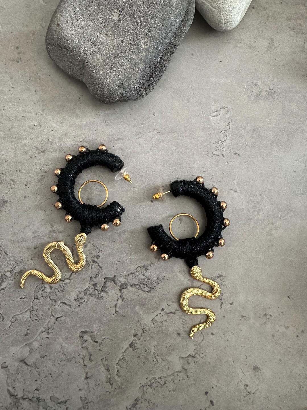 Bold African Hoop Earrings, Black and Gold Tribal Earrings - Etsy