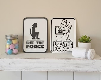 Use the Force - Stormtrooper & Darth Vader Bathroom Sign Set | Star Wars Bathroom Decor