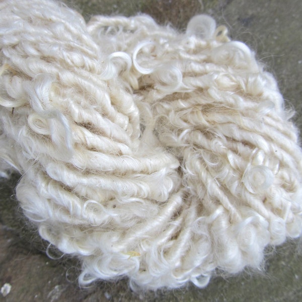 Handspun Yarn Curly Yarn Kid Mohair Natural White