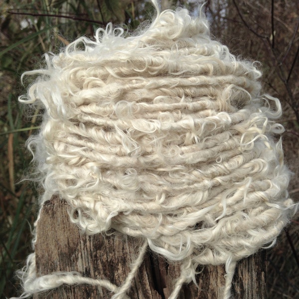 Handspun Yarn Suri Alpaca Natural White Shaggy Bulky