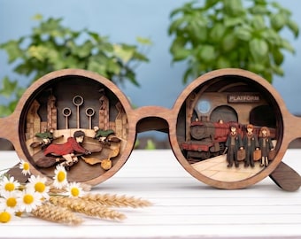 Wizard Glasses Layered SVG, Magic School Laser Cut File, 3D Plywood Wizard Glasses SVG, Magical Train Laser Ready SVG