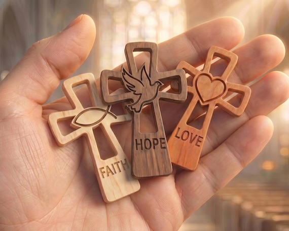 Faith Hope Love Cross SVG Laser Cut File, Set of 3 Comfort Cross Vector, Christian Prayer Pocket Cross Design, Religious Gift File