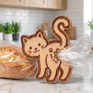 Cat Bread Tie SVG, Funny Cat Butt Bag Sealer, Laser Cut File Kitchen Decor, Cute Animal Bread Clip, Glowforge SVG