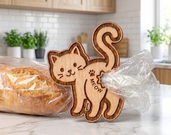 Cat Bread Tie SVG, Funny Cat Butt Bag Sealer, Laser Cut File Kitchen Decor, Cute Animal Bread Clip, Glowforge SVG