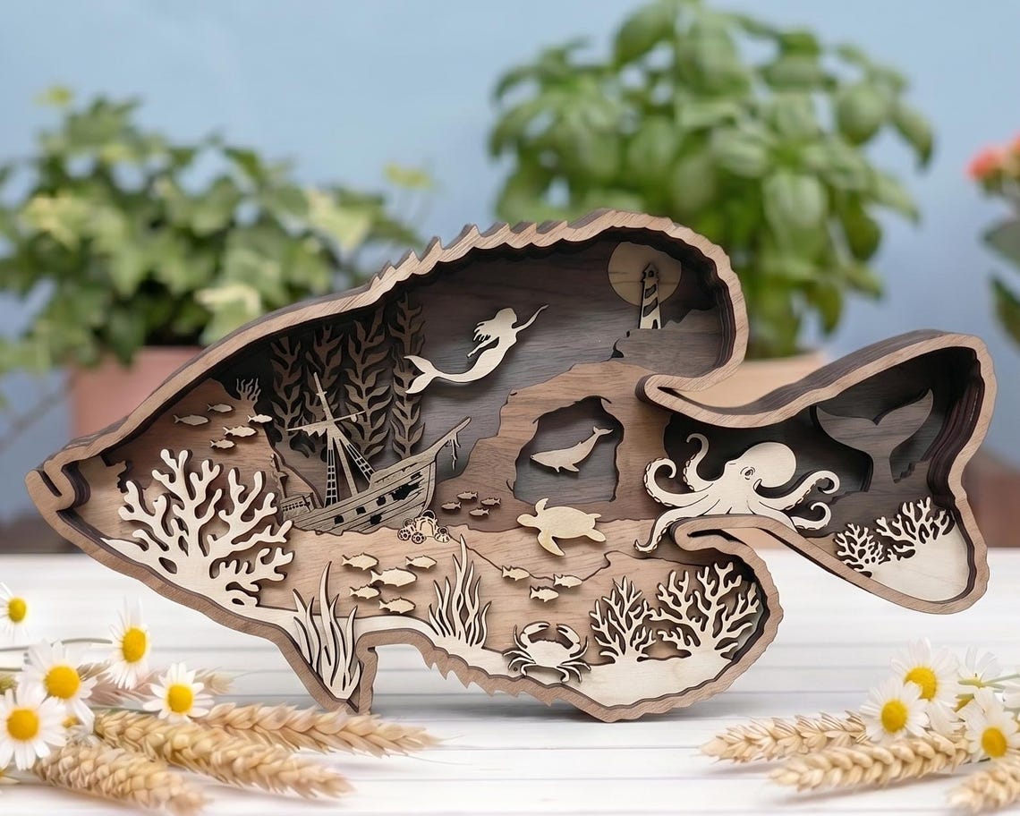 3D Layered Fish SVG | Multilayer Ocean Laser Cut File | Sea Life Wood ...