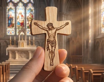 Crucifijo de madera SVG para corte láser, diseño de grabado de la cruz de Jesucristo, regalo religioso cristiano SVG, vector de cruz de consuelo para Glowforge